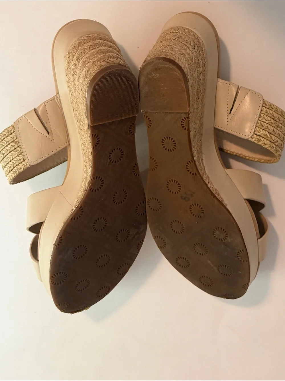 UGG Adriana Leather Jute Wedge Platform Sandals - Horchata Beige - Size 9